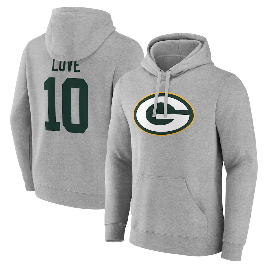 Davalo GB.Packers #10 Jordan Love Player Gray Pullover Hoodie Game Stitched Jerseys