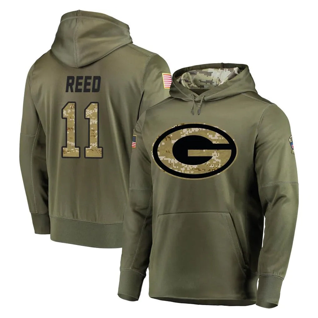 Davalo GB.Packers #11 Jayden Reed Player Olive Salute to Service Pullover Hoodies Home Game Stitched Jerseys