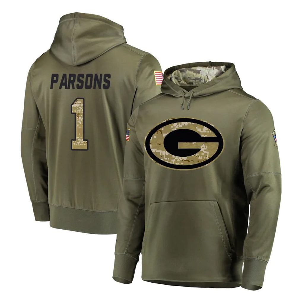 Davalo GB.Packers #1 Micah Parsons Player Olive Salute to Service Pullover Hoodies Home Game Stitched Jerseys