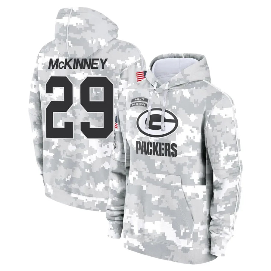 Davalo GB.Packers #29 Xavier McKinney Player Camo Salute To Service Hoodies Game  Stitched Jerseys