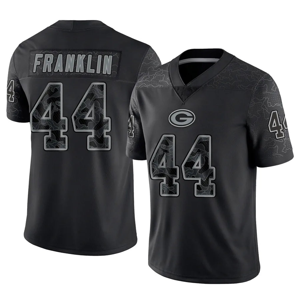 Davalo GB.Packers #44 Zaire Franklin Player Black Reflective Limited Home Game Stitched Jerseys