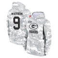 Davalo GB.Packers #9 Christian Watson Player Arctic Camo Salute to Service Hoodies Limited Game Stitched Jerseys