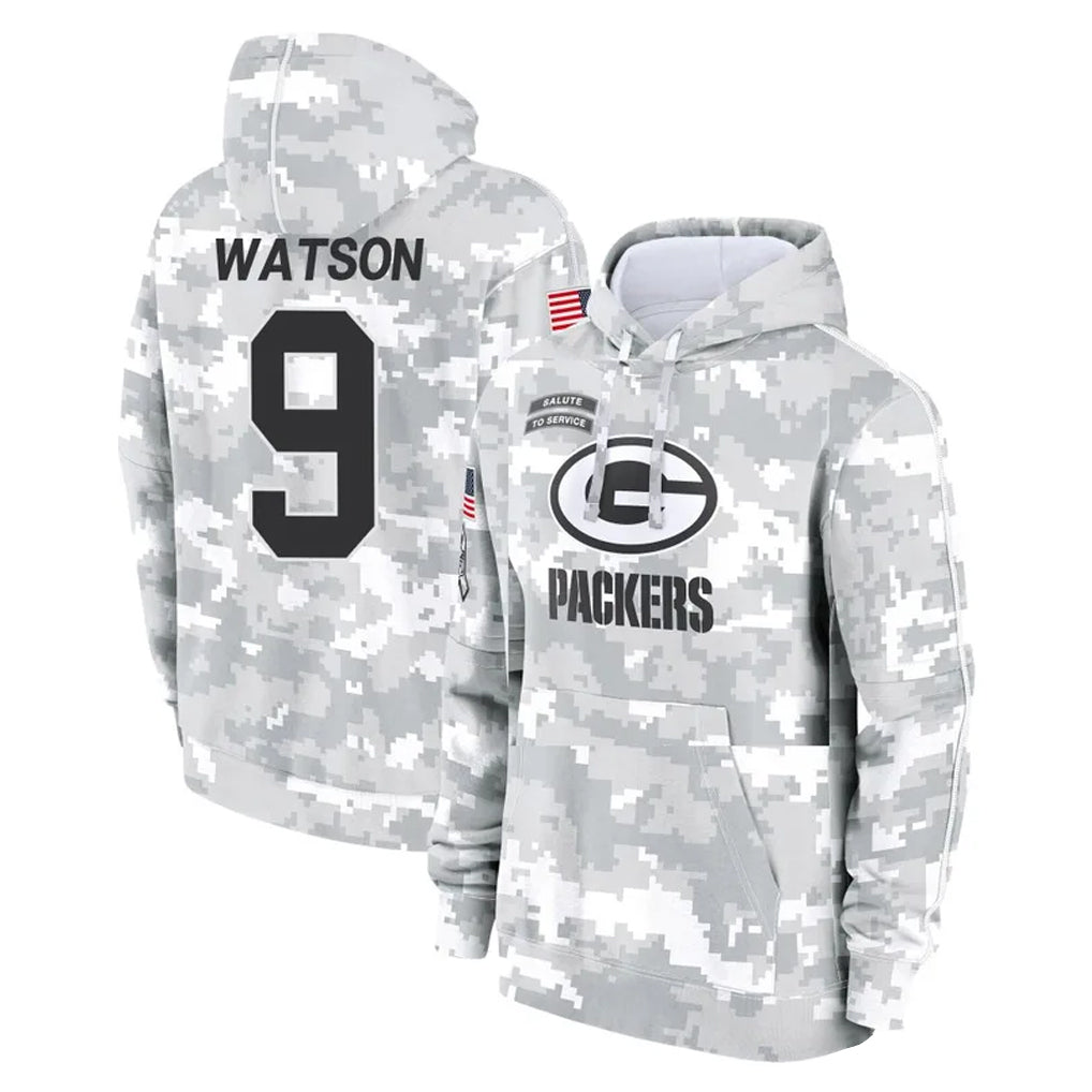 Davalo GB.Packers #9 Christian Watson Player Arctic Camo Salute to Service Hoodies Limited Game Stitched Jerseys
