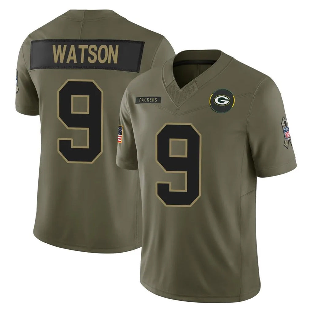 Davalo GB.Packers #9 Christian Watson Player Olive 2025 Salute To Service Limited Home Game Stitched Jerseys
