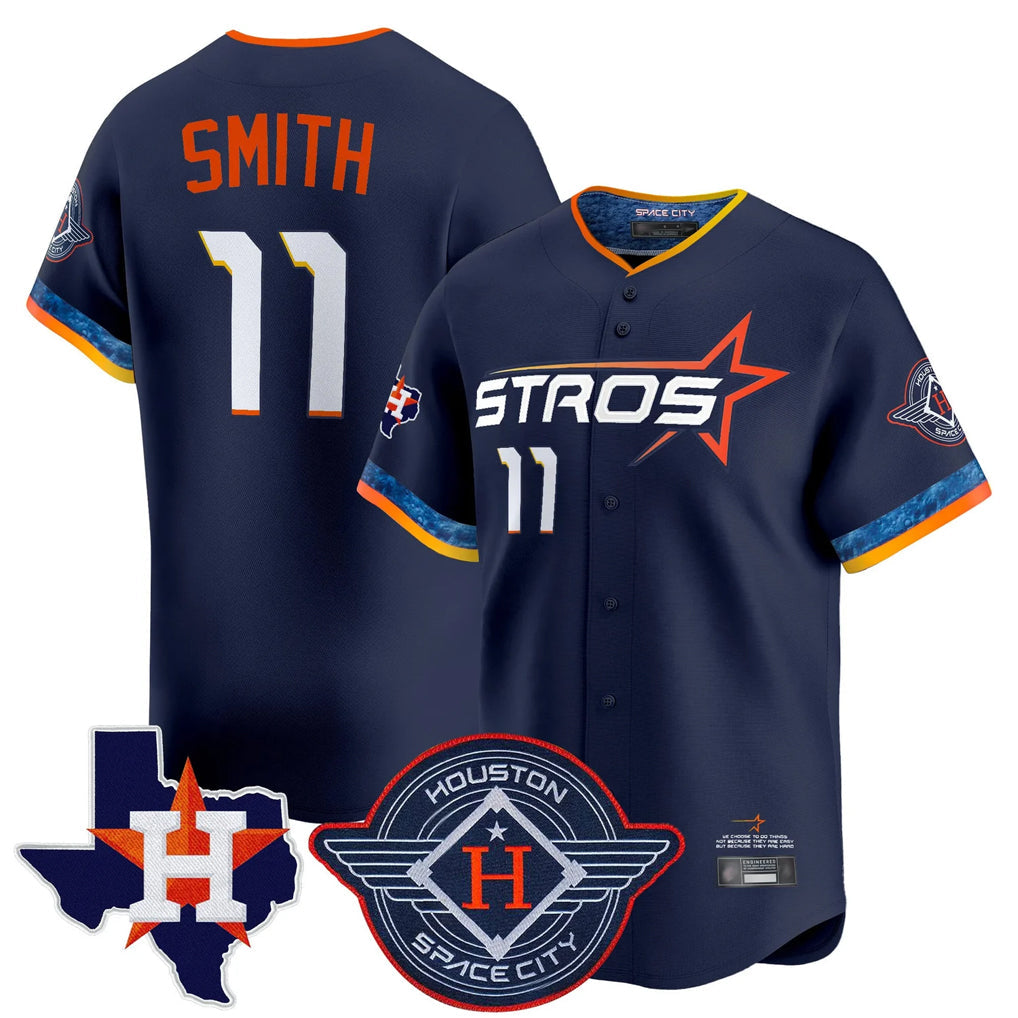 Davalo H.Astros #11 Cam Smith Player Navy City Connect Texas Patch Vapor Premier Limited Home Stitched Jerseys