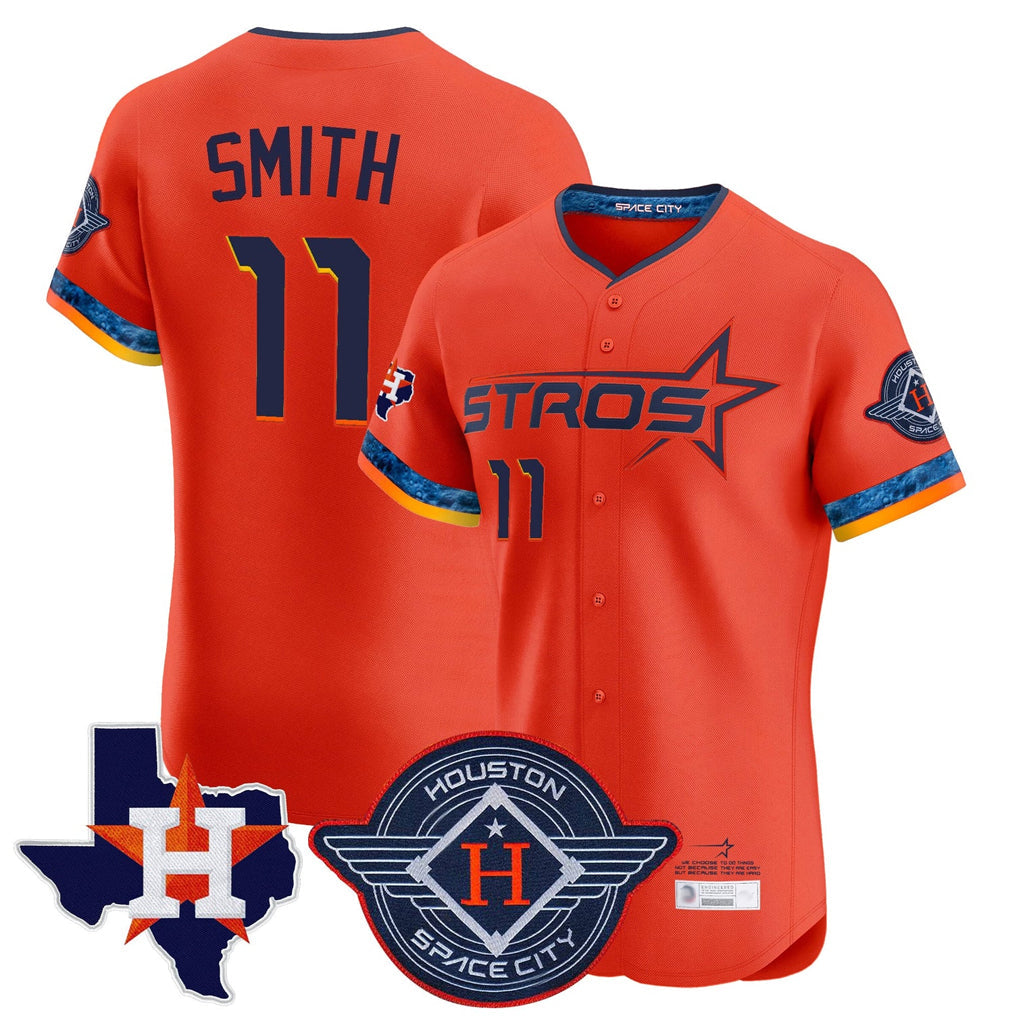 Davalo H.Astros #11 Cam Smith Player Orange City Connect Texas Patch Vapor Premier Limited Elite Home Stitched Jerseys