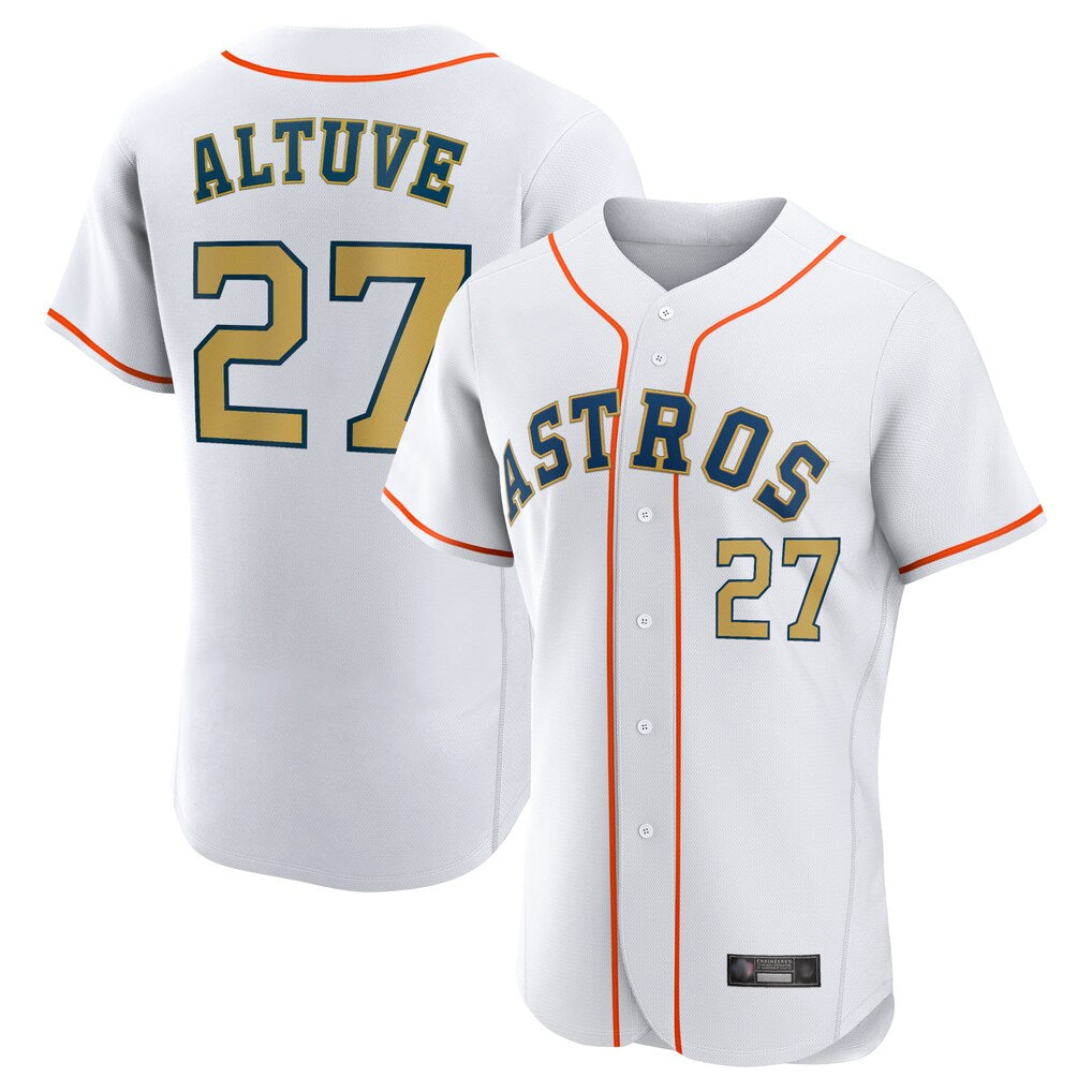 Davalo H.Astros #27 Jose Altuve Player Gold Collection Limited Elite Home Stitched Jerseys