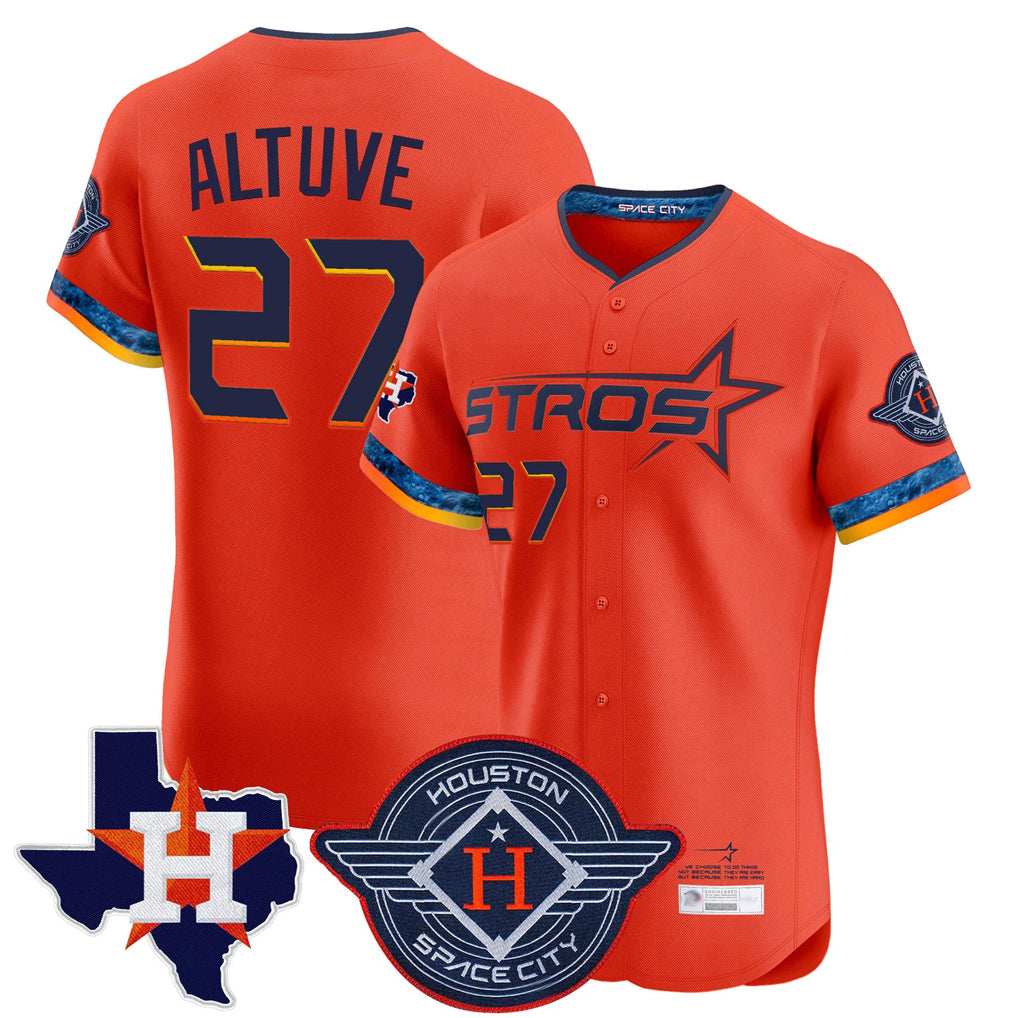 Davalo H.Astros #27 Jose Altuve Player Orange City Connect Texas Patch Vapor Premier Limited Elite Home Stitched Jerseys