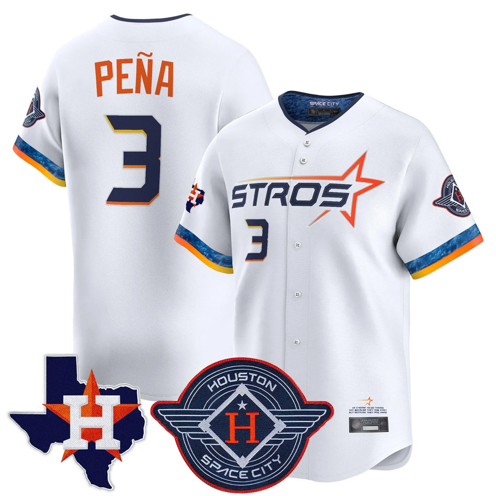 Davalo H.Astros #3 Jeremy Pe?a Player White City Connect Texas Patch Vapor Premier Limited Home Stitched Jerseys