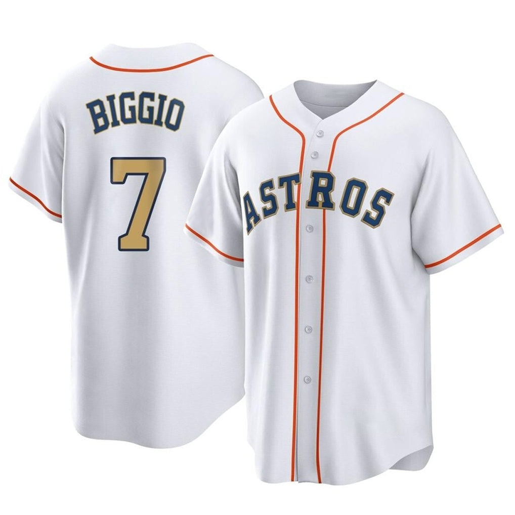 Davalo H.Astros #7 Craig Biggio Player Gold Collection Game Home Stitched Jerseys