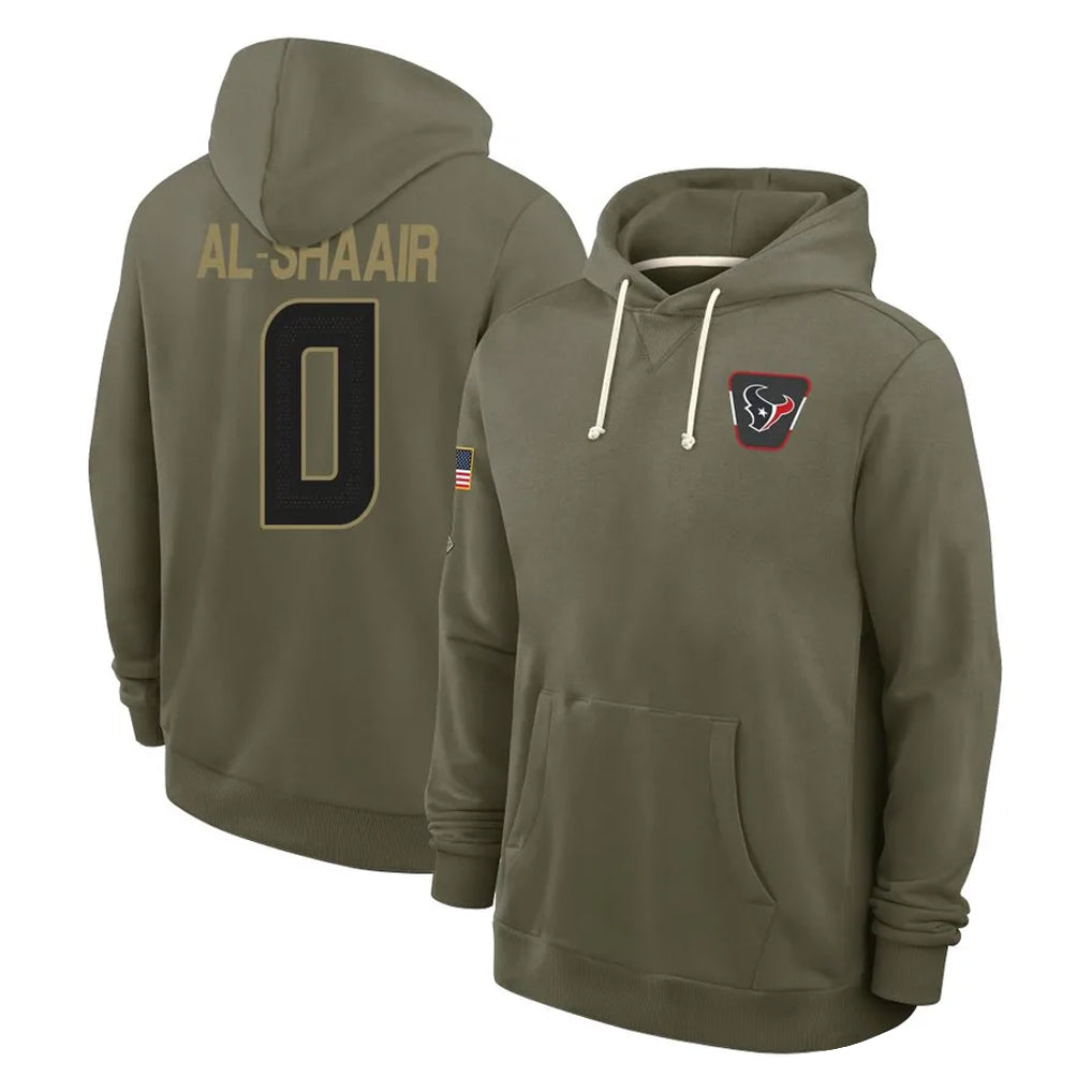 Davalo H.Texans #0 Azeez Al-Shaair Player Olive Salute to Service Pullover Hoodies Limited Stitched Jerseys
