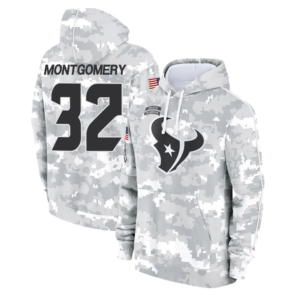 Davalo H.Texans #32 David Montgomery Player Arctic Camo Salute to Service Hoodies Limited Game Stitched Jerseys