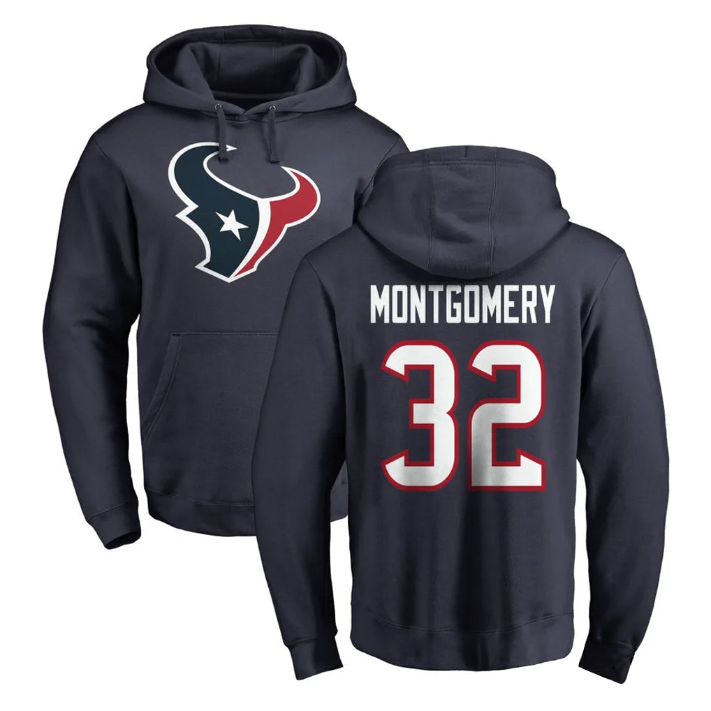 Davalo H.Texans #32 David Montgomery Player Navy Pro Line Pullover Hoodie Limited Game Stitched Jerseys