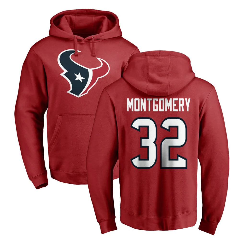 Davalo H.Texans #32 David Montgomery Player Red Pro Line Pullover Hoodie Limited Game Stitched Jerseys