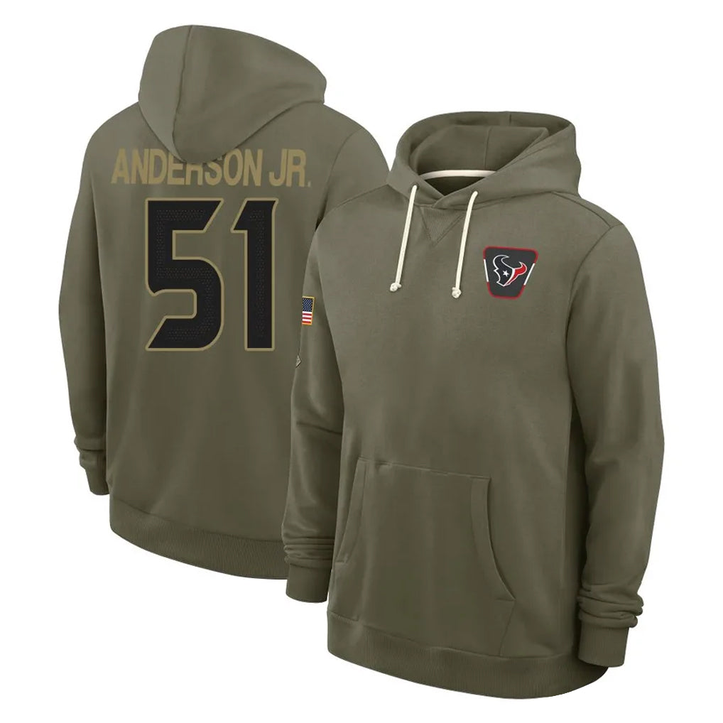Davalo H.Texans #51 Will Anderson Jr. Player Olive Salute to Service Pullover Hoodies Limited Stitched Jerseys