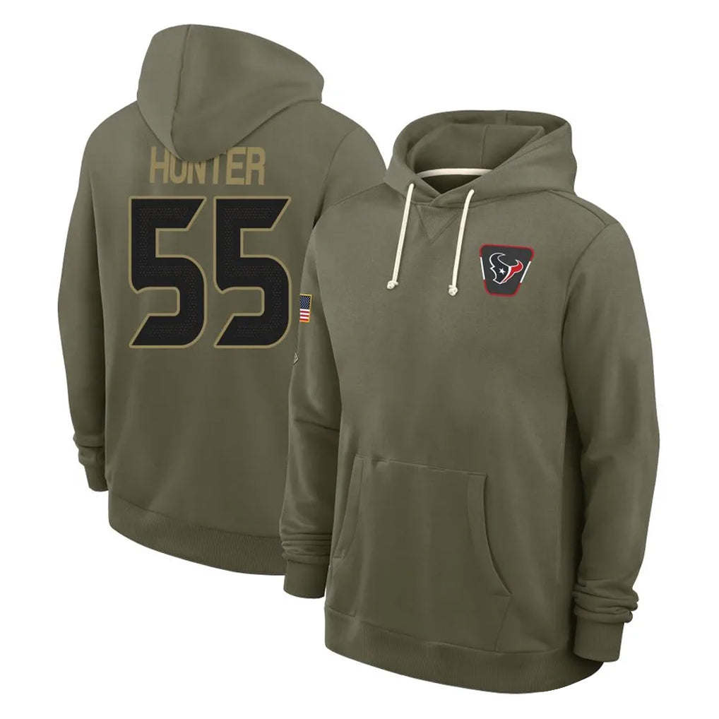 Davalo H.Texans #55 Danielle Hunter Player Olive Salute to Service Pullover Hoodies Limited Stitched Jerseys