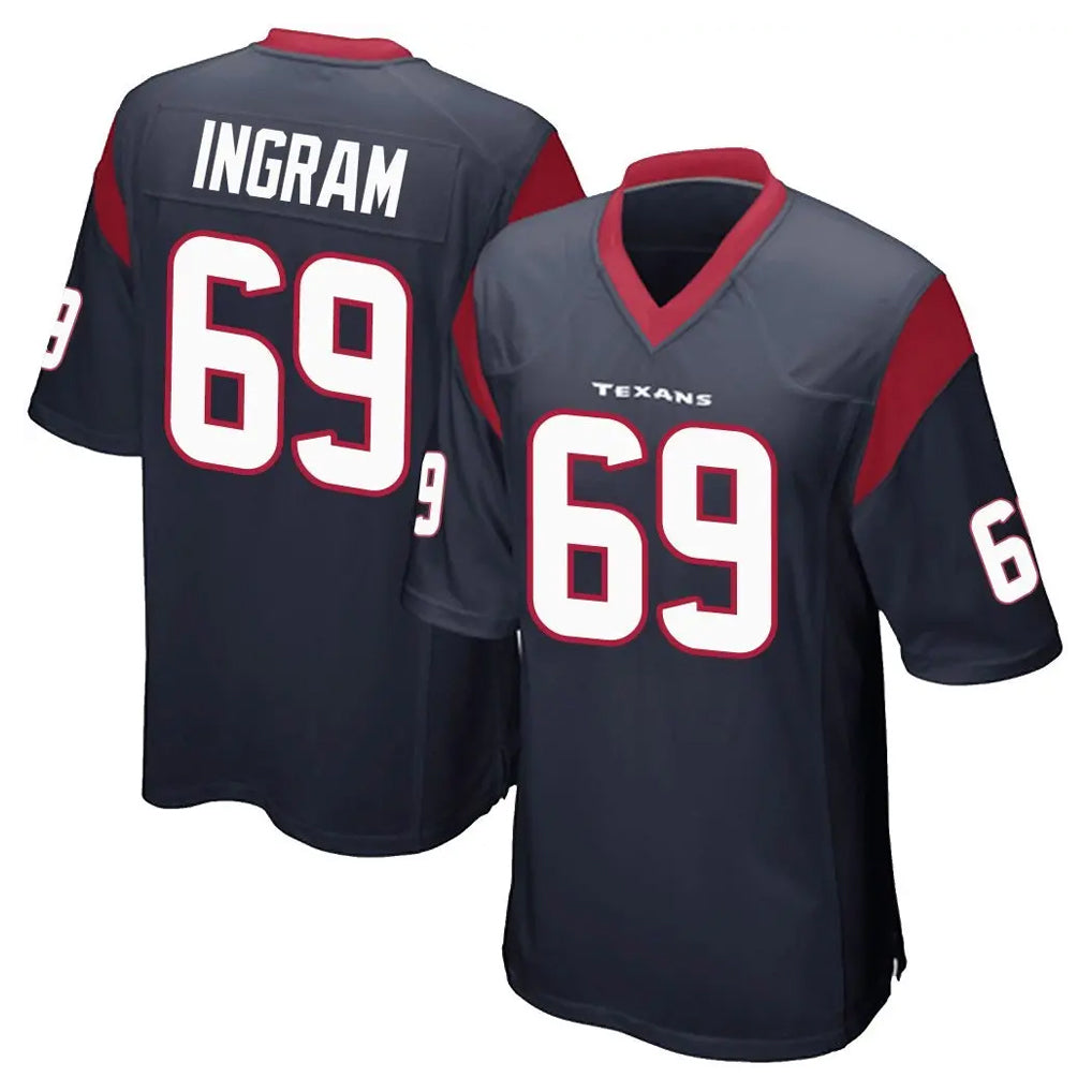 Davalo H.Texans #69 Ed Ingram Player Navy Home Game Stitched Jerseys