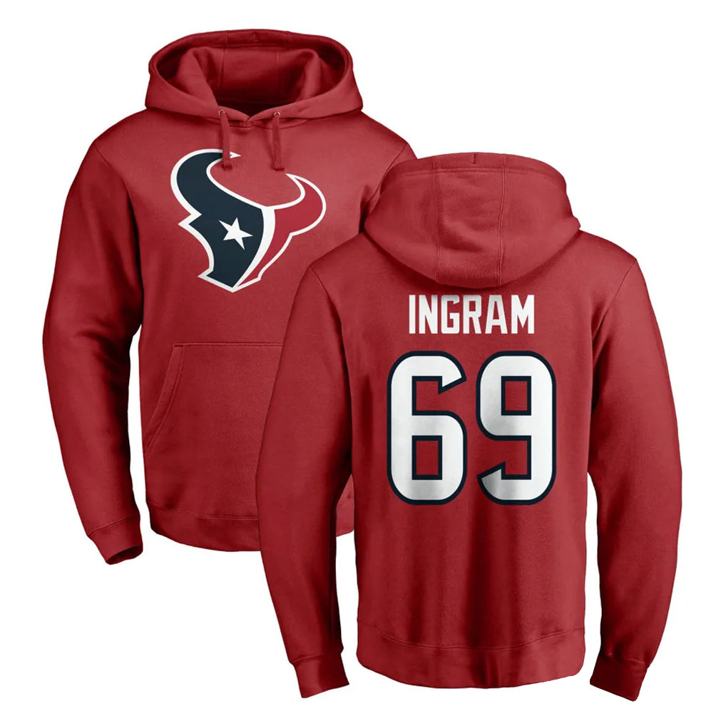 Davalo H.Texans #69 Ed Ingram Player Red Pro Line Pullover Hoodie Limited Game Stitched Jerseys