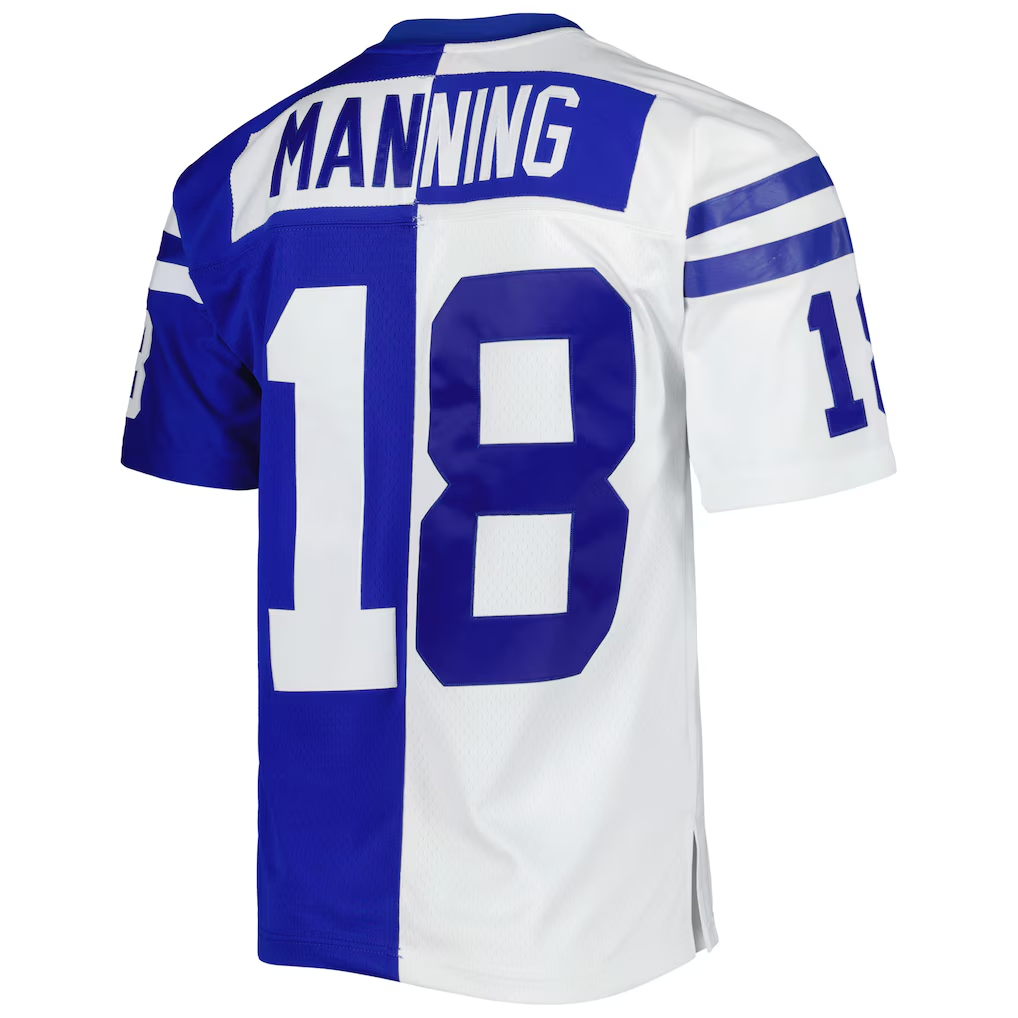 Davalo IN.Colts #18 Peyton Manning Mitchell & Ness Royal White 1998 Split Legacy Replica Stitched Puhic Jersey
