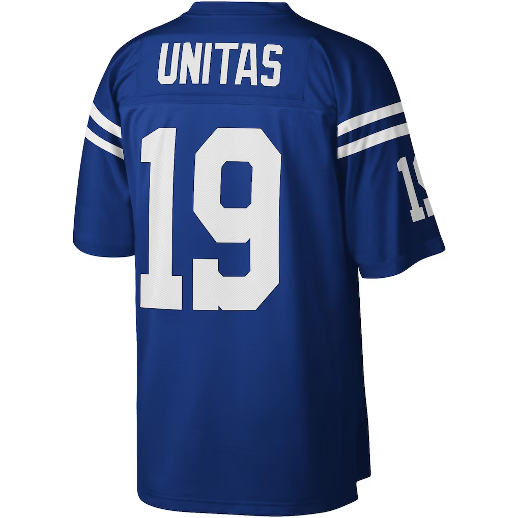 Davalo IN.Colts #19 Johnny Unitas Mitchell & Ness Royal Legacy Replica Stitched Puhic Jersey