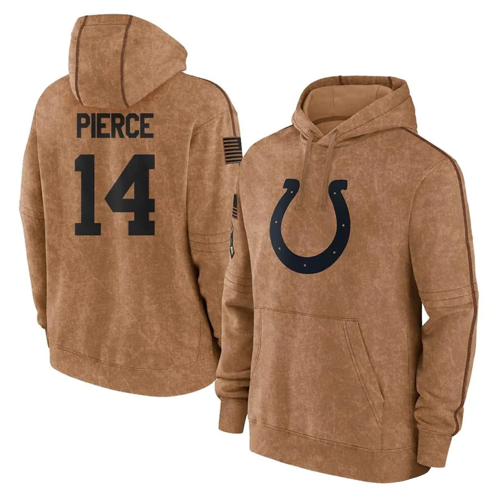 Davalo IN.Colts #14 Alec Pierce Player Brown Salute to Service Hoodies Limited Game Stitched Jerseys