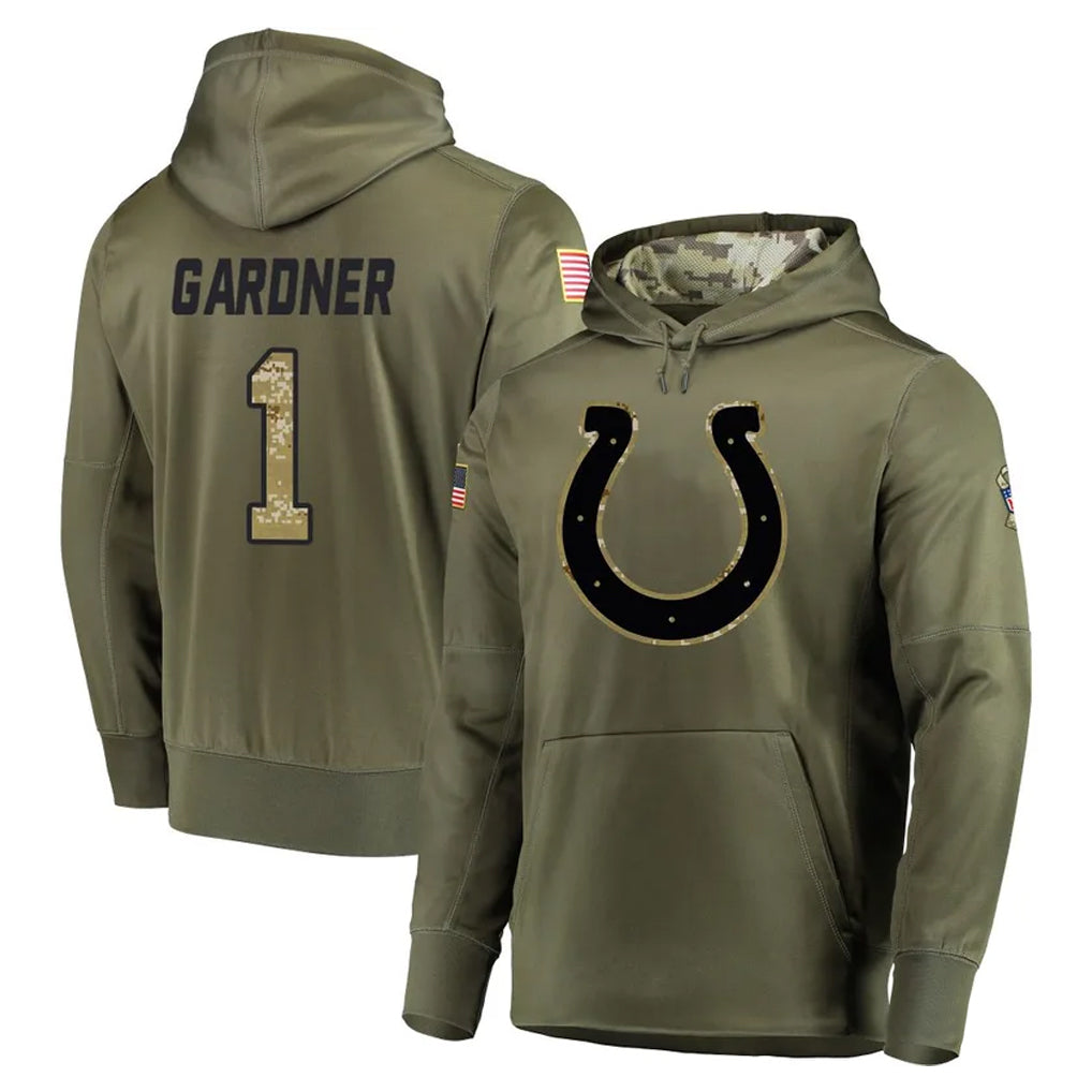 Davalo IN.Colts #1 Sauce Gardner Player Olive Salute to Service Pullover Hoodies Home Game Stitched Jerseys