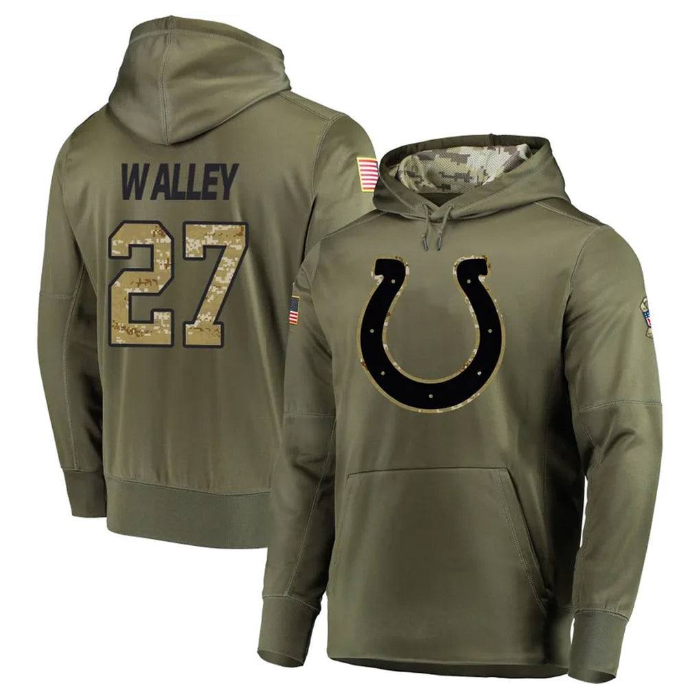 Davalo IN.Colts #27 Justin Walley Player Olive Salute to Service Pullover Hoodies Home Game Stitched Jerseys
