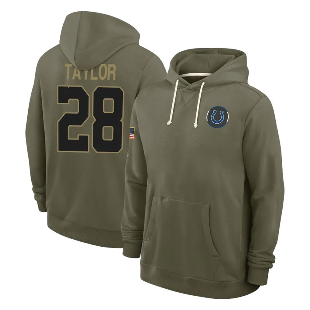 Davalo IN.Colts #28 Jonathan Taylor Player Olive Salute to Service Pullover Hoodies Limited Stitched Jerseys