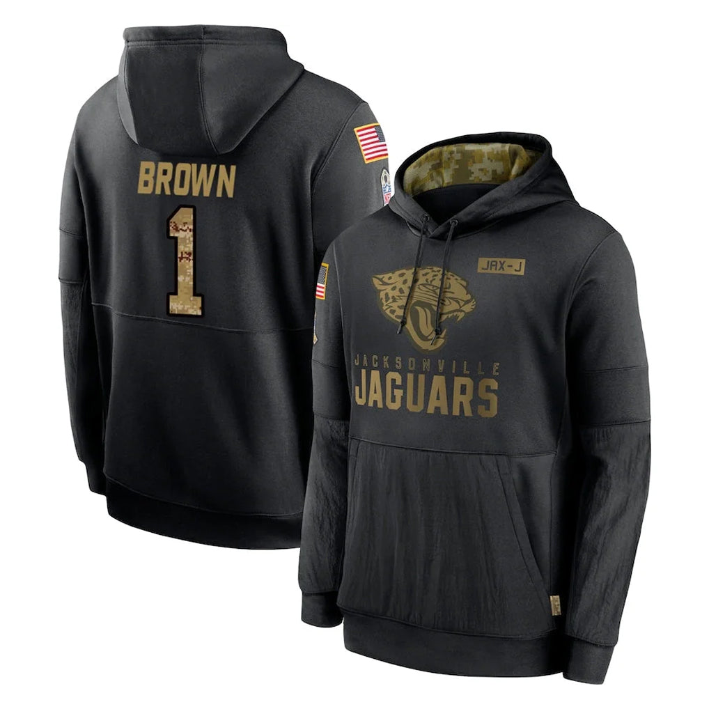 Davalo J.Jaguars #1 Montaric Brown Player Black Salute to Service Hoodies Limited Game Stitched Jerseys
