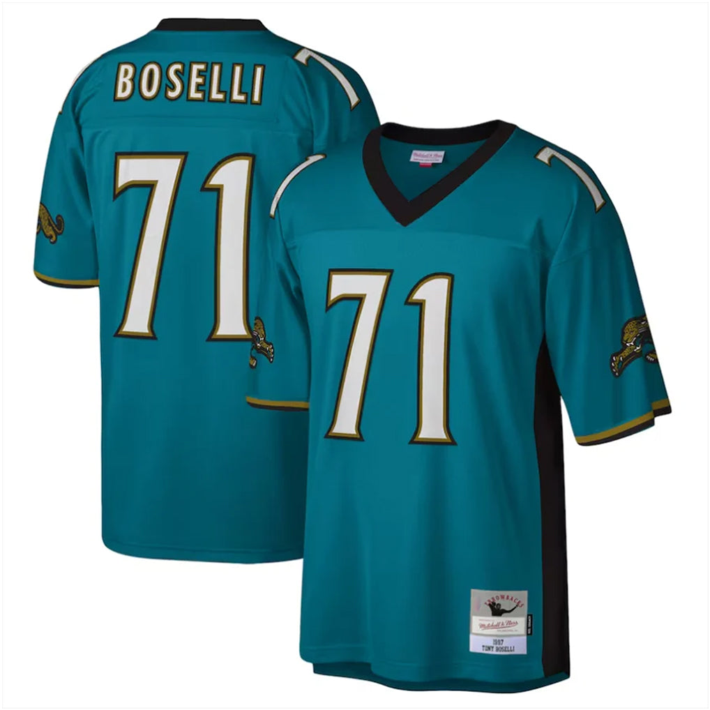 Davalo J.Jaguars #71 Tony Boselli?Player Teal Mitchell & Ness Legacy Home Game Stitched Jerseys