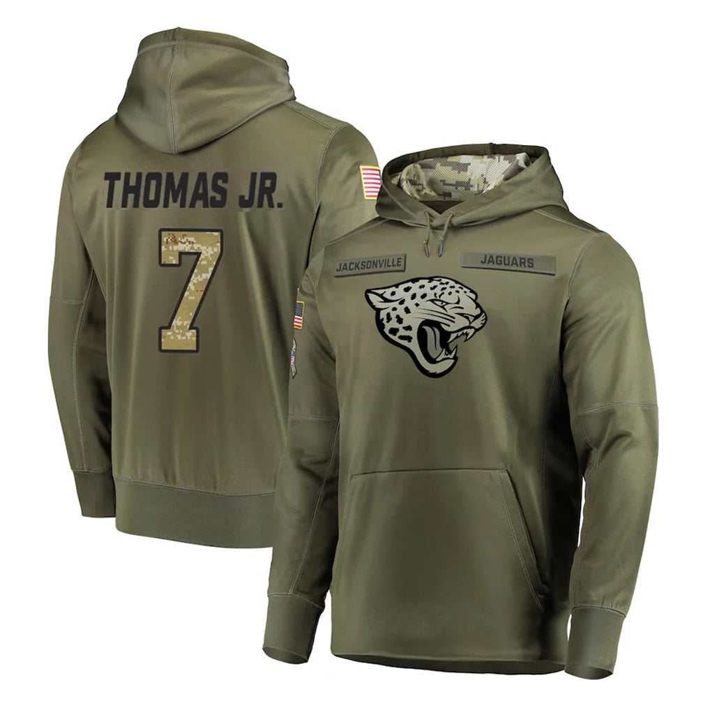 Davalo J.Jaguars #7 Brian Thomas Jr. Player Olive Salute to Service Pullover Hoodies Home Game Stitched Jerseys