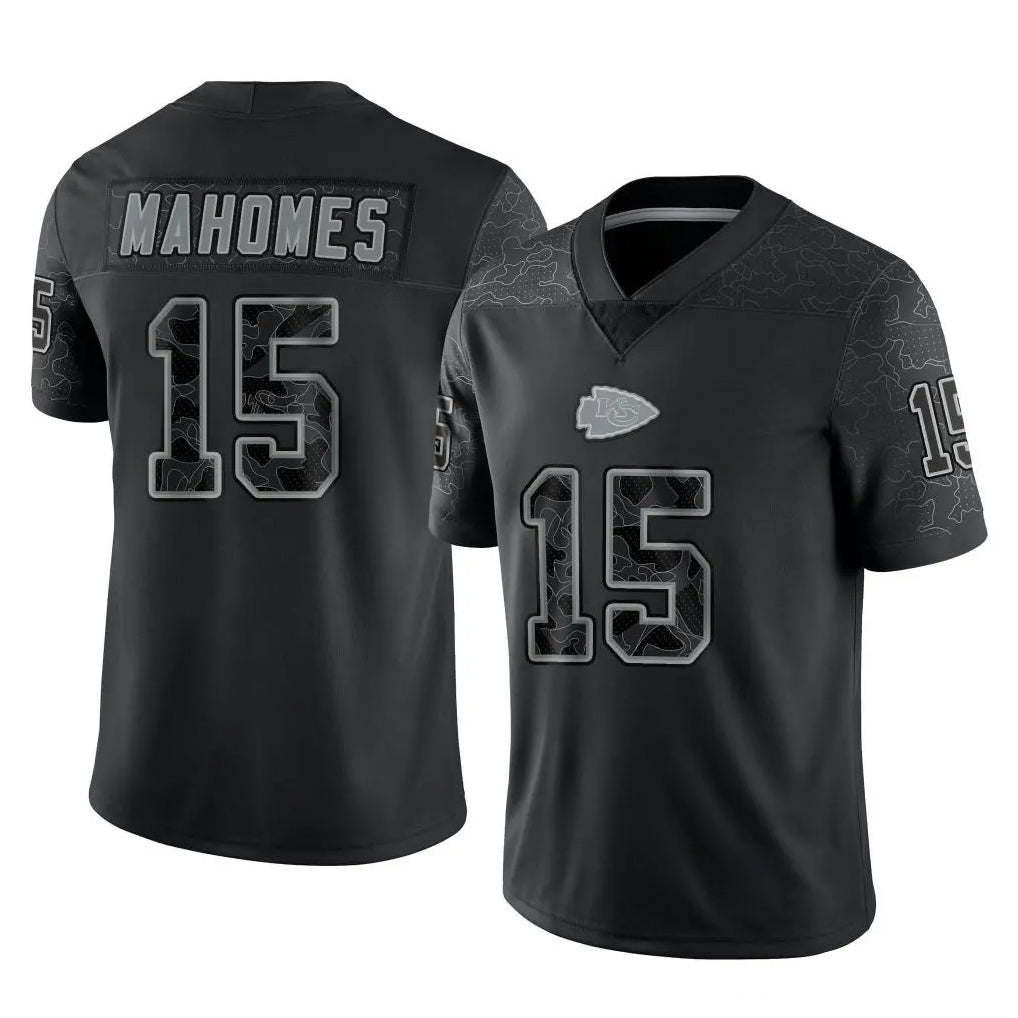 Davalo KC.Chiefs #15 Patrick Mahomes Player Black Limited Reflective Game Stitched Jerseys