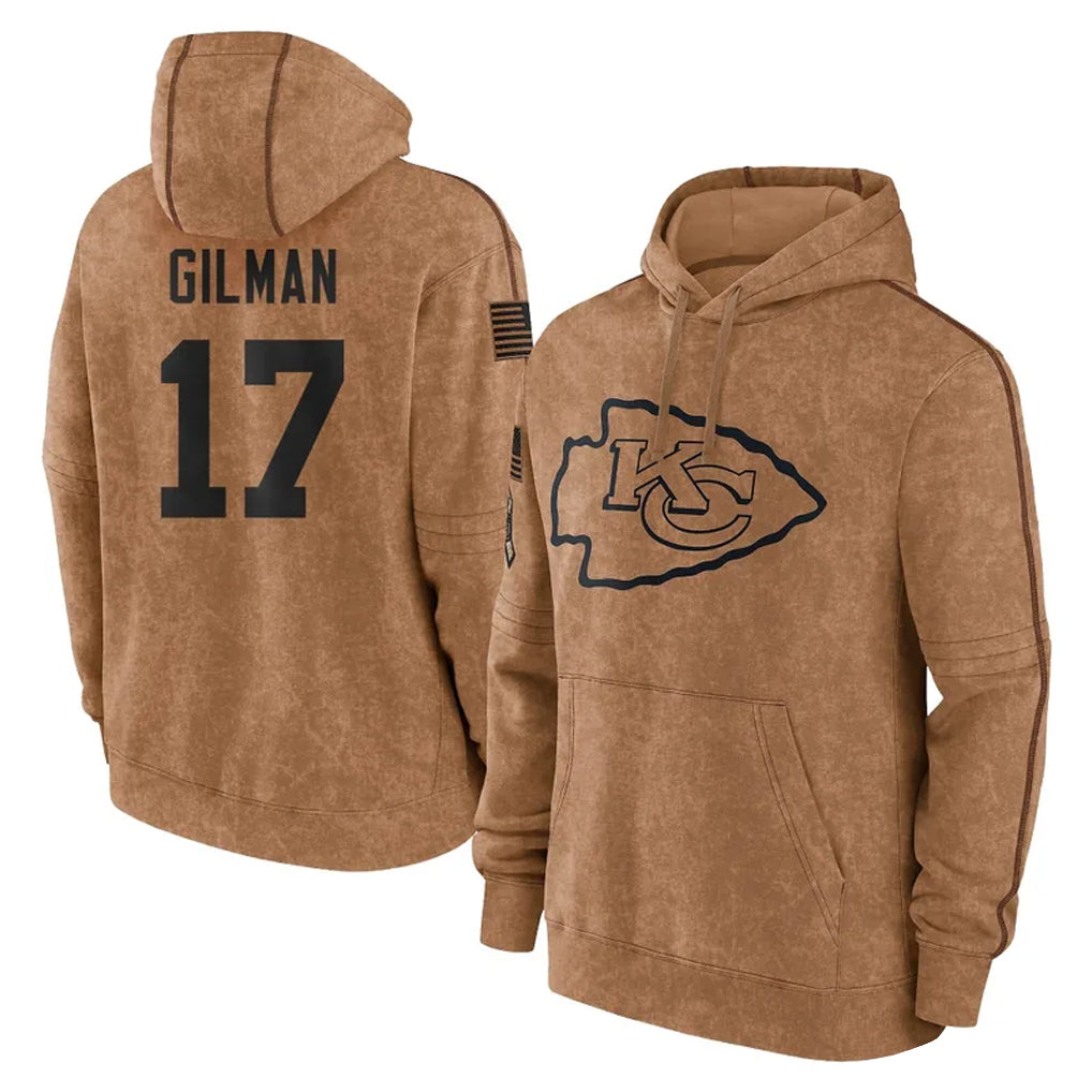 Davalo KC.Chiefs #17 Alohi Gilman Player Brown Salute to Service Hoodies Limited Game Stitched Jerseys