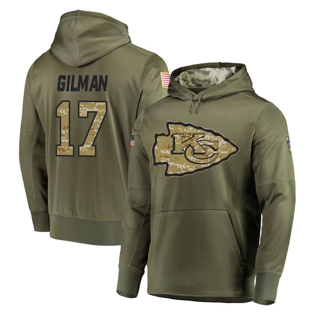 Davalo KC.Chiefs #17 Alohi Gilman Player Olive Salute to Service Pullover Hoodies Home Game Stitched Jerseys