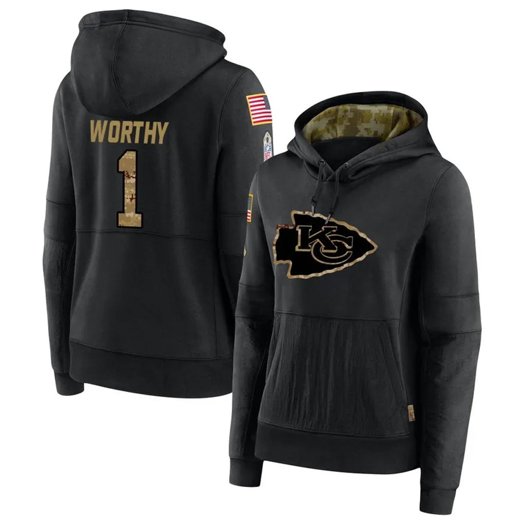 Davalo KC.Chiefs #1 Xavier Worthy Player Black Salute to Service Hoodies Stitched Jerseys
