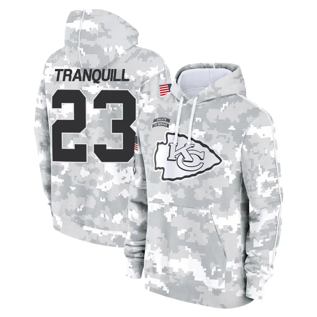Davalo KC.Chiefs #23 Drue Tranquill Player Arctic Camo Salute to Service Hoodies Limited Game Stitched Jerseys