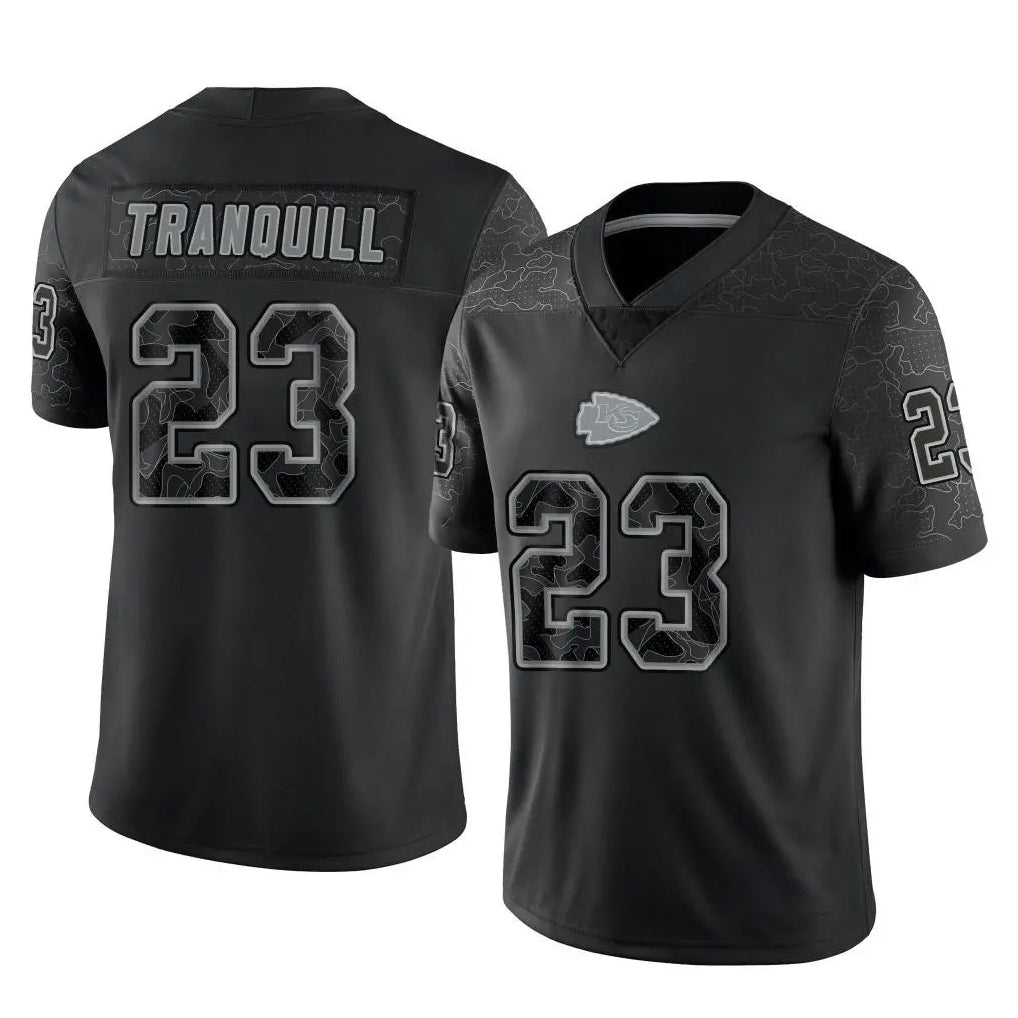 Davalo KC.Chiefs #23 Drue Tranquill Player Black Limited Reflective Game Stitched Jerseys