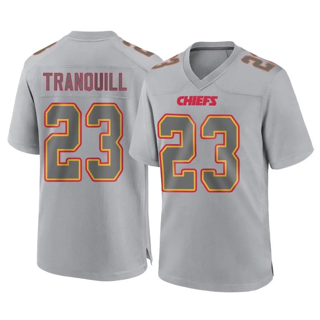 Davalo KC.Chiefs #23 Drue Tranquill Player Gray Atmosphere Fashion Game Stitched Jerseys
