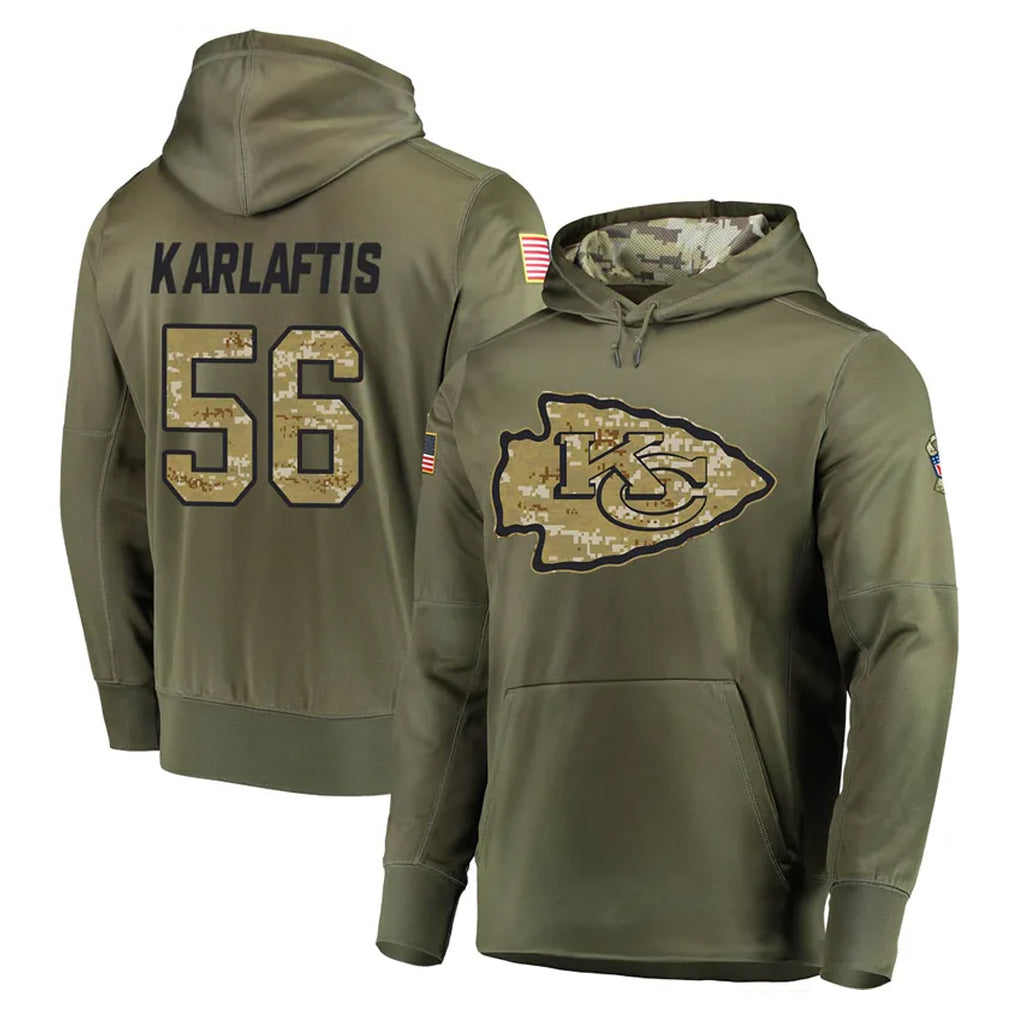 Davalo KC.Chiefs #56 George Karlaftis Player Olive Salute to Service Pullover Hoodies Home Game Stitched Jerseys