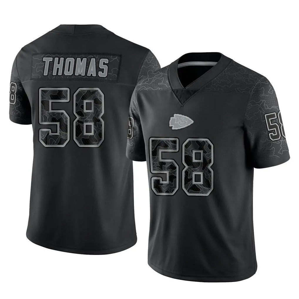 Davalo KC.Chiefs #58 Derrick Thomas Player Black Limited Reflective Game Stitched Jerseys