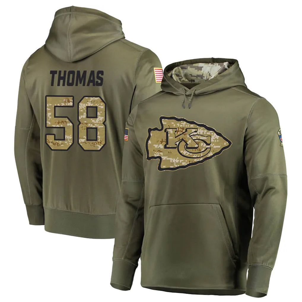Davalo KC.Chiefs #58 Derrick Thomas Player Salute to Service Limited Olive Hoodies Stitched Jerseys