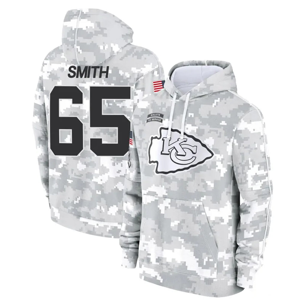 Davalo KC.Chiefs #65 Trey Smith Player Arctic Camo Salute to Service Hoodies Limited Game Stitched Jerseys