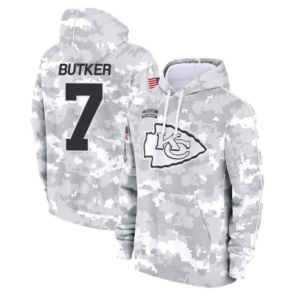 Davalo KC.Chiefs #7 Harrison Butker Player Arctic Camo Salute to Service Hoodies Stitched Jerseys