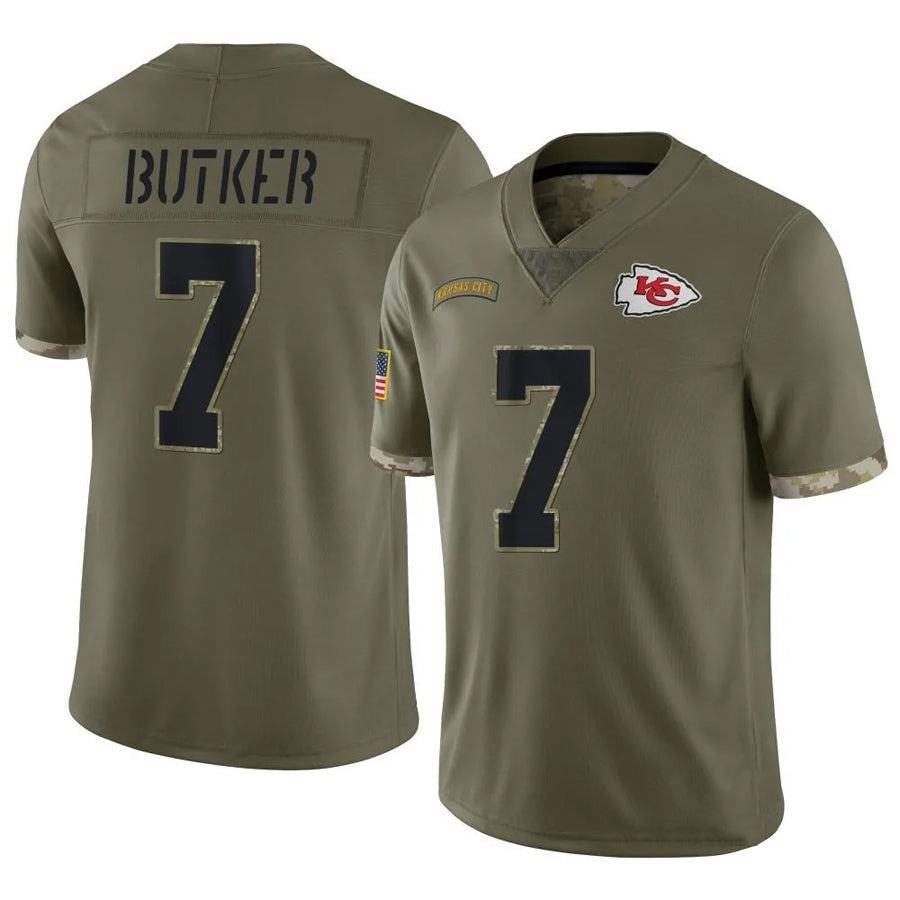 Davalo KC.Chiefs #7 Harrison Butker Player Olive Salute To Service Stitched Jerseys