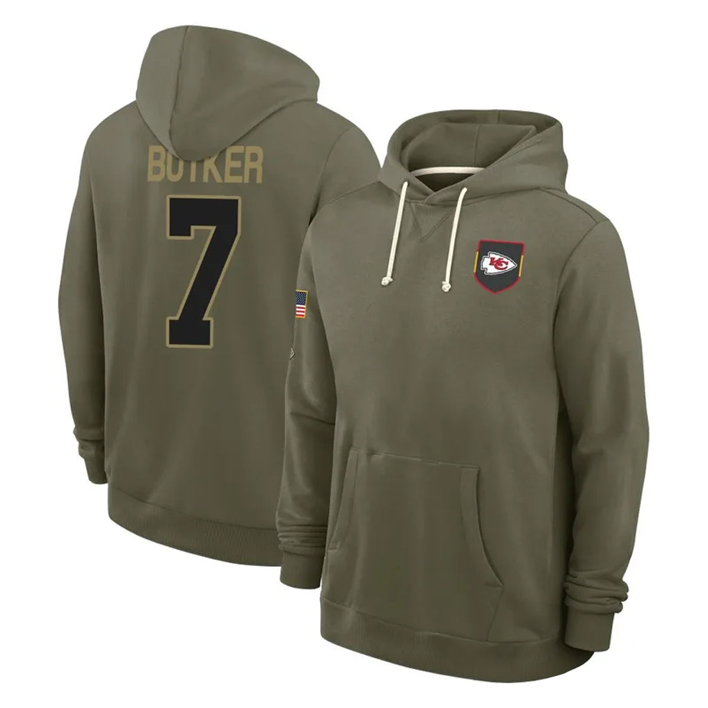 Davalo KC.Chiefs #7 Harrison Butker Player Olive Salute to Service Pullover Hoodies Limited Stitched Jerseys