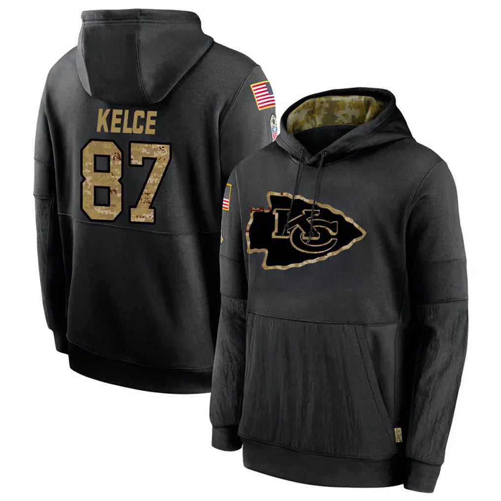 Davalo KC.Chiefs #87 Travis Kelce Player Black Salute to Service Hoodies Stitched Jerseys