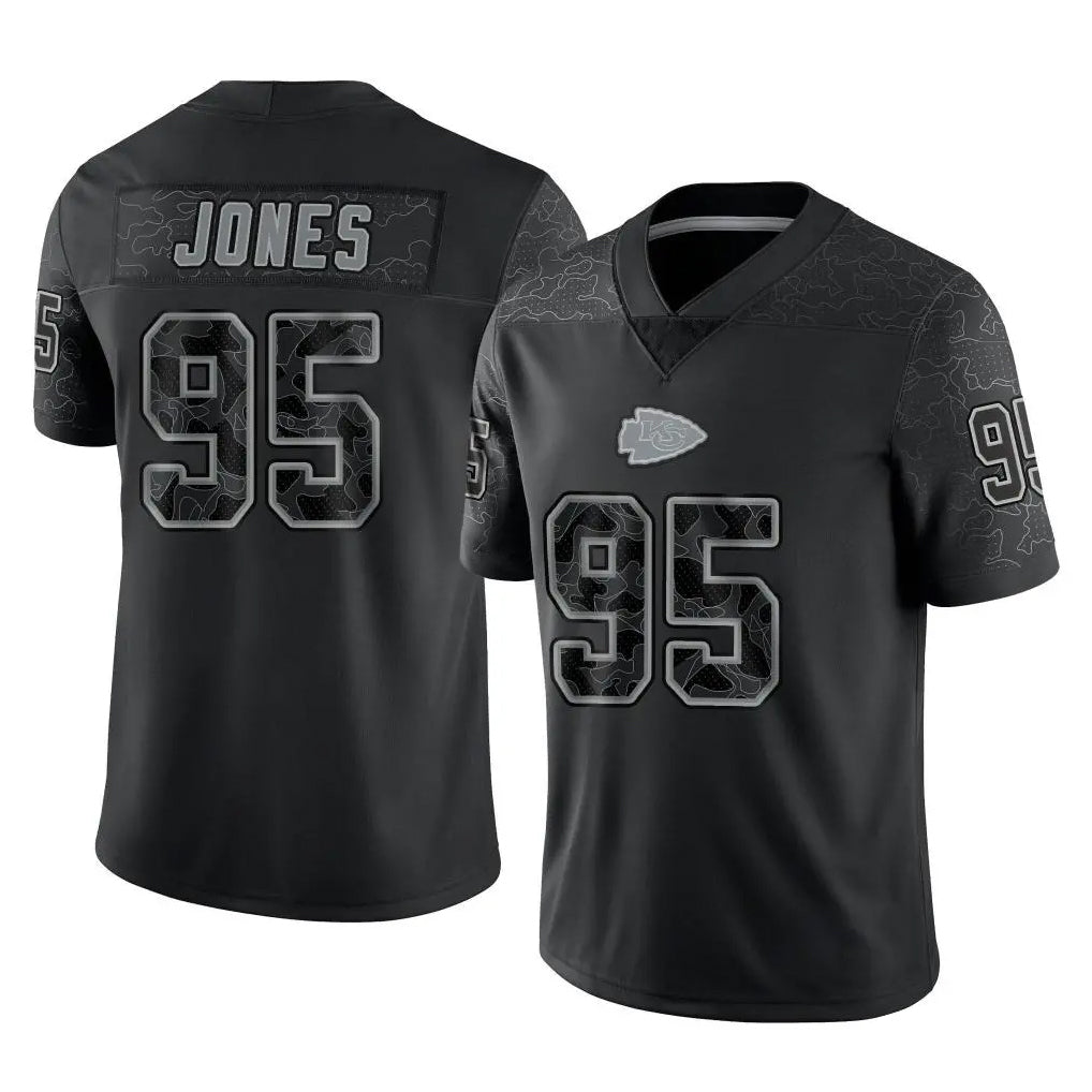 Davalo KC.Chiefs #95 Chris Jones Player Black Limited Reflective Game Stitched Jerseys