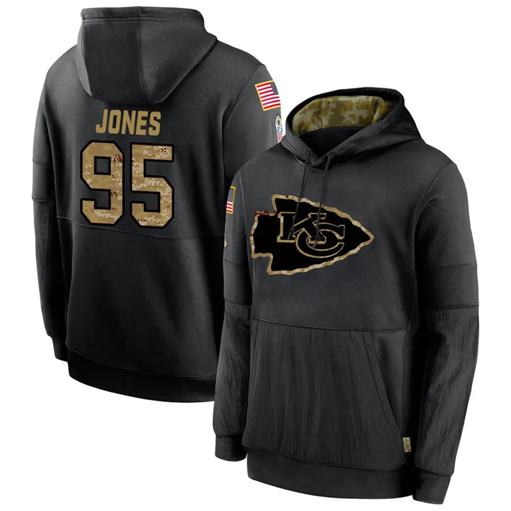 Davalo KC.Chiefs #95 Chris Jones Player Black Salute to Service Hoodies Stitched Jerseys