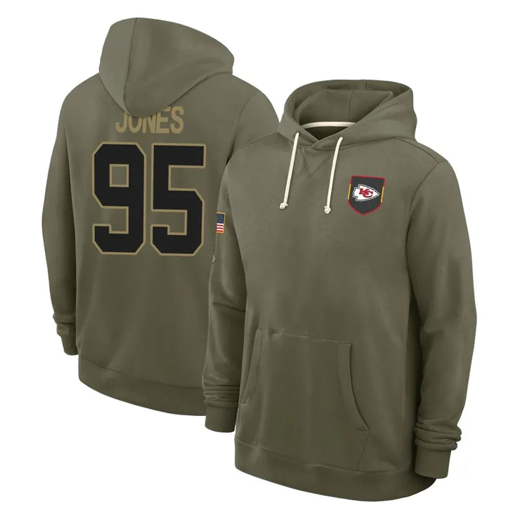 Davalo KC.Chiefs #95 Chris Jones Player Olive Salute to Service Pullover Hoodies Limited Stitched Jerseys
