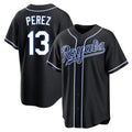 Davalo KC.Royals #13 Salvador Perez Player Black Carbon Fashion Home Game Stitched Jerseys